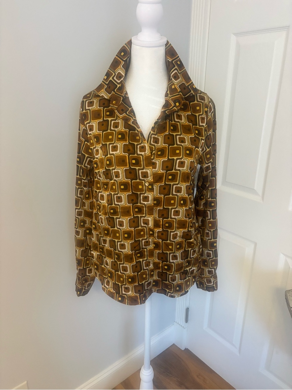 Woman  Retro Geometric Print shirt - Brown